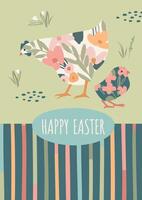 Easter card. Cute hand draw illustration. Vector design template in vintage pastel colors.