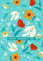 Illustration with flowers and birds. Vector design concept for International Women s Day and other use