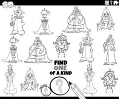 one of a kind game with cartoon kings and queens coloring page vector