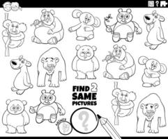 find two same cartoon wild bears game coloring page vector