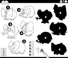 shadows activity with cartoon elephants coloring page vector