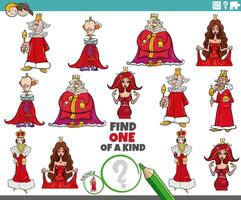 one of a kind activity with cartoon kings and queens vector