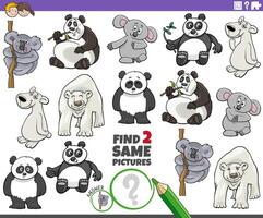 find two same cartoon wild bears animal characters game vector