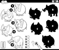 shadows game with cartoon elephants coloring page vector