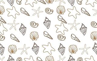 Vector pattern with seashells on a white background.