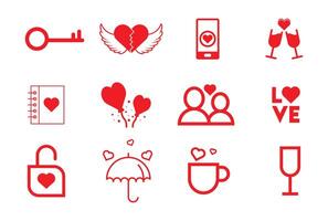 valentines day icon set. heart, romantic and love symbols. isolated vector images in flat style design Template in white background.