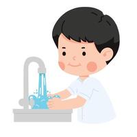 Student washing  hands in sink cartoon vector
