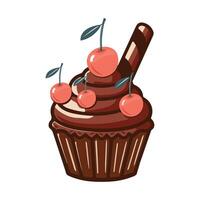 Big chocolate cupcake with cherry vector