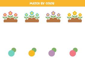 Match flowers and butterflies by color. Matching game. vector