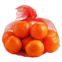 ai gerado tangerinas dentro uma vermelho malha saco isolado em transparente fundo png