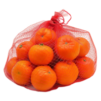 ai généré mandarines dans une rouge engrener sac isolé sur transparent Contexte png