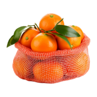 AI generated Tangerines in a red mesh bag isolated on transparent background png