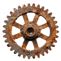 AI generated Rusty old cog wheel isolated on transparent background png