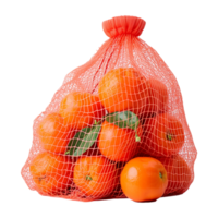 ai généré mandarines dans une rouge engrener sac isolé sur transparent Contexte png