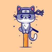 Cute Cat Ninja Cartoon Vector Icon Illustration. Animal Nature Icon Concept Isolated Premium Vector. Flat Cartoon Style