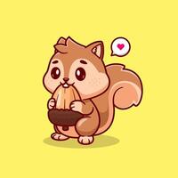 Cute Squirrel Eating Acorn Cartoon Vector Icon Illustration. Animal Food Icon Concept Isolated Premium Vector. Flat Cartoon Style
