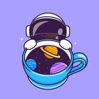 linda astronauta con café espacio taza dibujos animados vector icono ilustración. Ciencias bebida icono concepto aislado prima vector. plano dibujos animados estilo