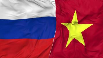 Russia and Vietnam Flags Together Seamless Looping Background, Looped Bump Texture Cloth Waving Slow Motion, 3D Rendering video