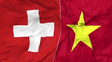 Switzerland and Vietnam Flags Together Seamless Looping Background, Looped Bump Texture Cloth Waving Slow Motion, 3D Rendering video