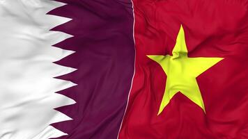 Qatar and Vietnam Flags Together Seamless Looping Background, Looped Bump Texture Cloth Waving Slow Motion, 3D Rendering video