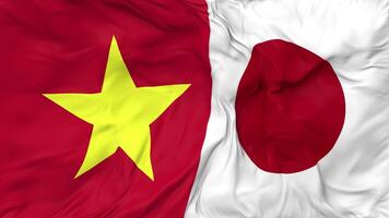 Japan and Vietnam Flags Together Seamless Looping Background, Looped Bump Texture Cloth Waving Slow Motion, 3D Rendering video