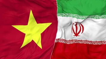 iran och vietnam flaggor tillsammans sömlös looping bakgrund, looped stöta textur trasa vinka långsam rörelse, 3d tolkning video
