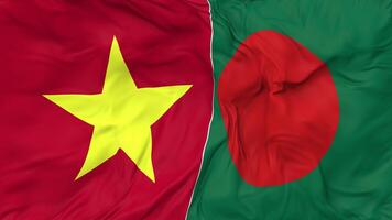 Bangladesh and Vietnam Flags Together Seamless Looping Background, Looped Bump Texture Cloth Waving Slow Motion, 3D Rendering video