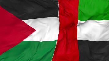 Palestine and United Arab Emirates Flags Together Seamless Looping Background, Looped Bump Texture Cloth Waving Slow Motion, 3D Rendering video