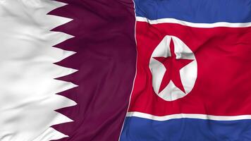 Qatar and North Korea Flags Together Seamless Looping Background, Looped Bump Texture Cloth Waving Slow Motion, 3D Rendering video
