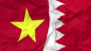 Bahrain and Vietnam Flags Together Seamless Looping Background, Looped Bump Texture Cloth Waving Slow Motion, 3D Rendering video
