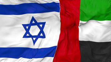 Israel and United Arab Emirates Flags Together Seamless Looping Background, Looped Bump Texture Cloth Waving Slow Motion, 3D Rendering video