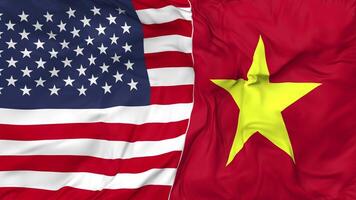 United States and Vietnam Flags Together Seamless Looping Background, Looped Bump Texture Cloth Waving Slow Motion, 3D Rendering video