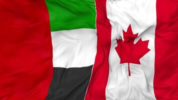 Canada and United Arab Emirates Flags Together Seamless Looping Background, Looped Bump Texture Cloth Waving Slow Motion, 3D Rendering video