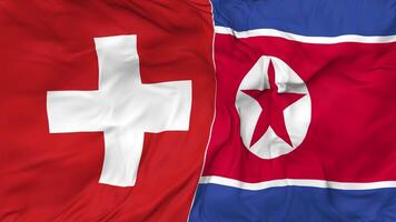 Suisse et Nord Corée drapeaux ensemble sans couture boucle arrière-plan, en boucle bosse texture tissu agitant lent mouvement, 3d le rendu video