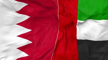 Bahrain and United Arab Emirates Flags Together Seamless Looping Background, Looped Bump Texture Cloth Waving Slow Motion, 3D Rendering video