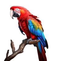 ai generado guacamayo loro en un rama conjunto aislado en transparente antecedentes png