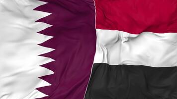 Qatar and Yemen Flags Together Seamless Looping Background, Looped Bump Texture Cloth Waving Slow Motion, 3D Rendering video
