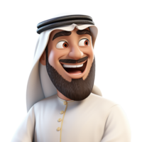 ai gegenereerd 3d tekenfilm Arabisch Mens glimlachen detailopname half lichaam geïsoleerd Aan transparant achtergrond png