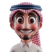 AI generated 3d cartoon arab man smiling closeup halfbody isolated on transparent background png