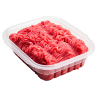 AI generated Raw minced meat in a plastic tray container isolated on transparent background png