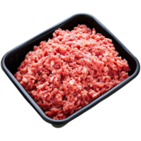 AI generated Raw minced meat in a plastic tray container isolated on transparent background png