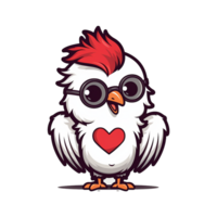 AI generated Funny smail cute chicken Valentine day line drawing art isolated on transparent background png
