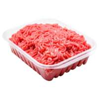 AI generated Raw minced meat in a plastic tray container isolated on transparent background png