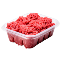 AI generated Raw minced meat in a plastic tray container isolated on transparent background png