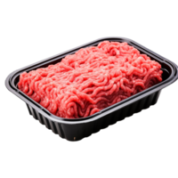 AI generated Raw minced meat in a plastic tray container isolated on transparent background png