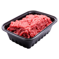 ai genererad rå mald kött i en plast bricka behållare isolerat på transparent bakgrund png