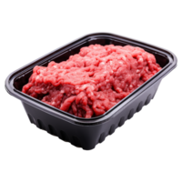 AI generated Raw minced meat in a plastic tray container isolated on transparent background png