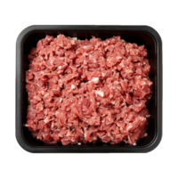 AI generated Raw minced meat in a plastic tray container isolated on transparent background png