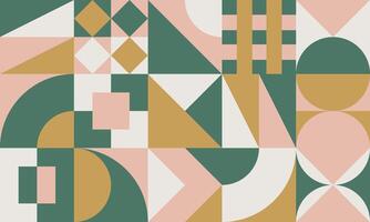 Geometric abstract pattern with simple shapes in pastel colors palette. Trendy background in mid-century style vector