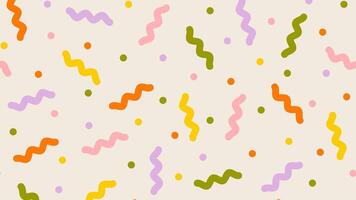 Fun abstract background with colorful confetti. Festive doodle pattern. Pop art style textures. Funky vector design. Flat design, cartoon